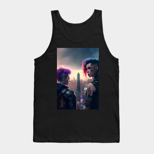 Futuristic Women Lovers in Cyberpunk City Tank Top by Cyber Punks AI